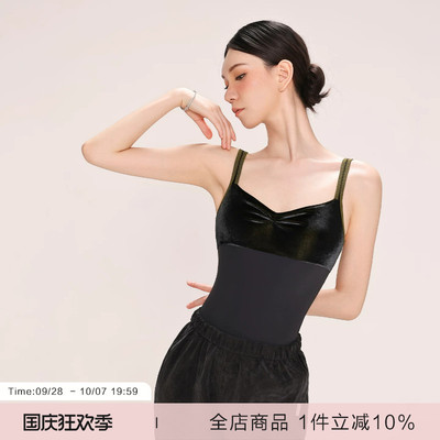 danzbaby芭蕾舞服女吊带练功服成人形体服宽肩带练功丝绒体服B377