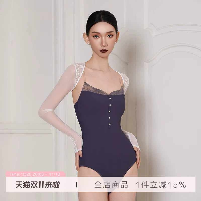 danzbaby芭蕾吊带体服芭蕾高胯体操服蕾丝拼接表演空中瑜伽服B256