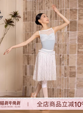 danzbaby芭蕾舞服儿童女高胯体操服套装一字领蕾丝拼接体服BAS83