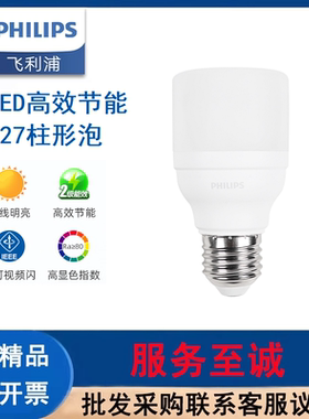 飞利浦（PHILIPS）220VE27螺口高亮节能2级能效LED柱形泡led灯泡