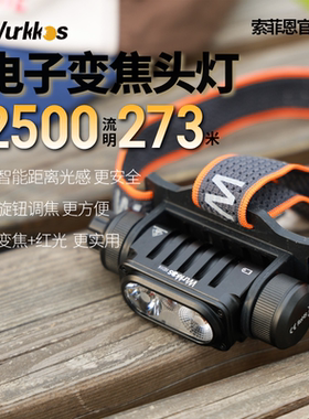 索菲恩HD16头灯多功能骑行调焦18650恒流2500lm无极调光红光可充