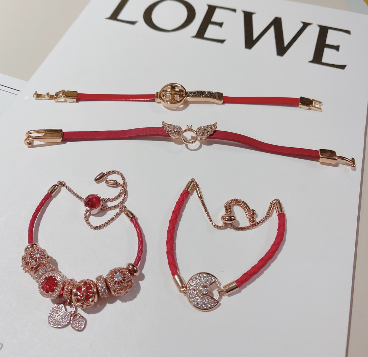 韩国东大门新款代购ins小众设计水钻时尚气质红色皮绳手链女