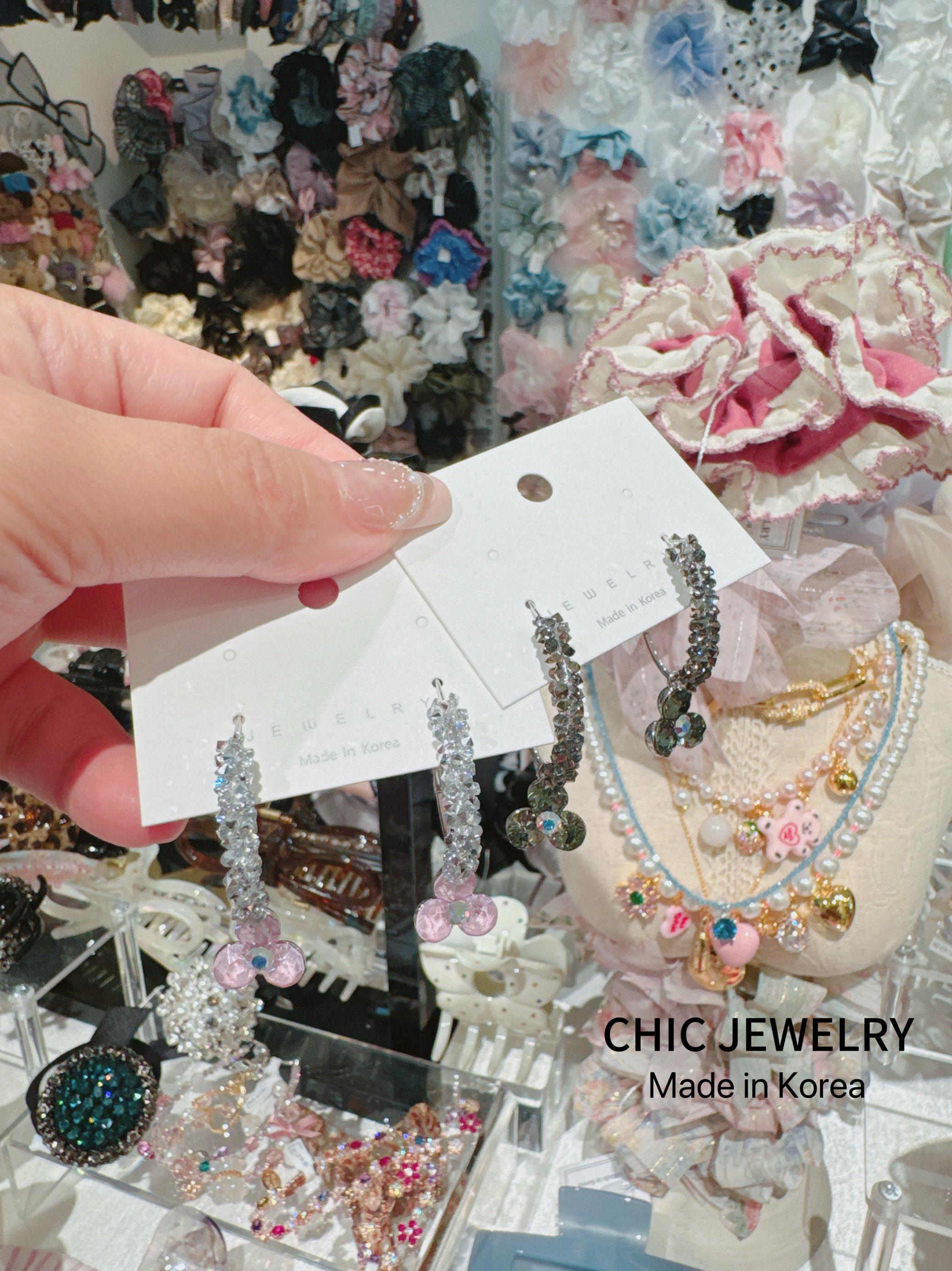 CHIC JEWELRY韩国东大门新款实拍水钻花朵耳环耳钉耳饰气质华子