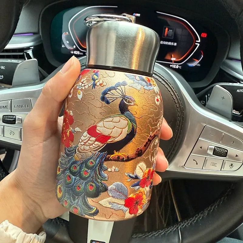 彩绘复古蝴蝶小胖墩便携创意316内胆高颜值保温保冰水杯国风真空