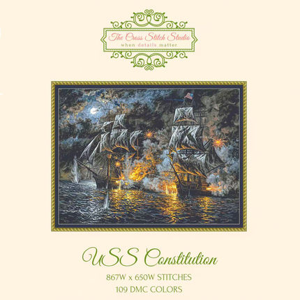 书彩绣坊-十字绣电子图纸R线自配套件-加密网USS Constitution
