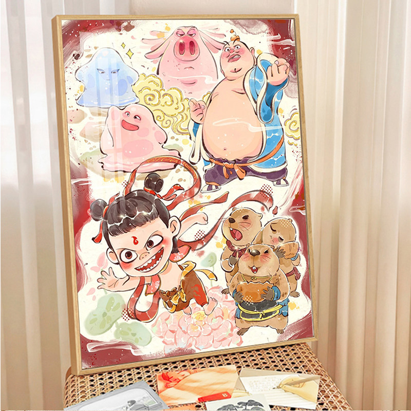 哪吒魔童闹海钻石画儿童手工diy创意粘贴玩具男女孩送礼物十字绣
