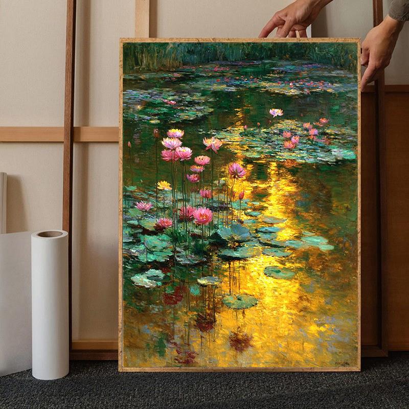 中式美学荷花池畔diy涂色数字油画手工填充画画高级感油彩装饰画图片