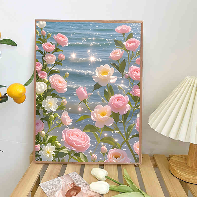 diy数字油画玫瑰花卉手工填充填色治愈油彩客厅卧室丙烯装饰画图片