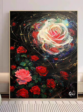 宇宙玫瑰数字油画diy填充手工填色画画高级感花卉手绘减压油彩画