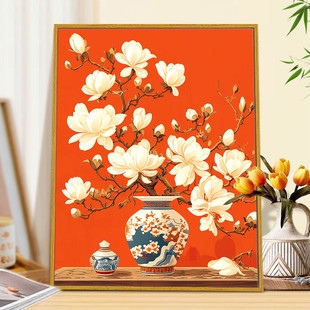 白玉兰diy数字油画花朵成人花卉手绘治愈油彩丙烯填充解压装饰画