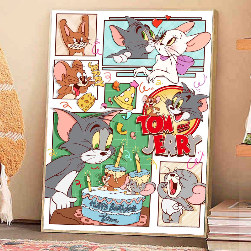 卡通钻石画满钻客厅小件卧室儿童房十字绣2025新款猫和老鼠贴砖5d