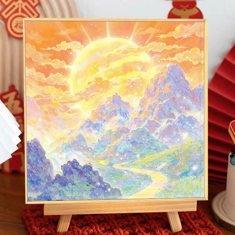 日照金山紫气东来数字油画高级手工diy填充丙烯画小幅风景装饰画