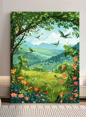 春暖花开数字油画diy填充大幅客厅卧室手工装饰画手绘填色油彩画