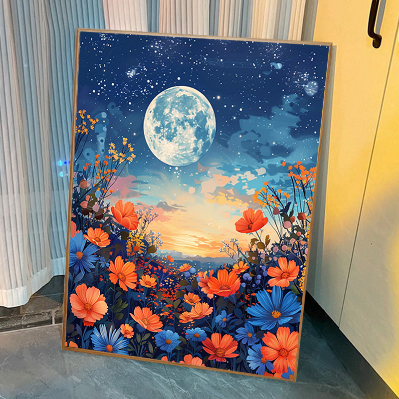 月球花卉数字油画2025新款手工丙烯填充油彩画解压装饰画卧室手绘图片