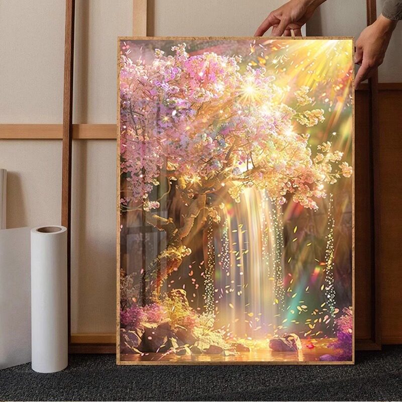 招财进宝钻石画2025新款高级感玄关炫金发财树手工贴钻十字绣带框