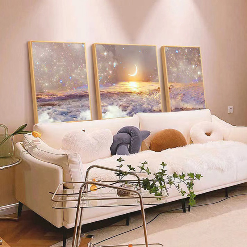 钻石画满钻三联画客厅大幅贴钻十字绣2022新款卧室大海梦幻北欧5d