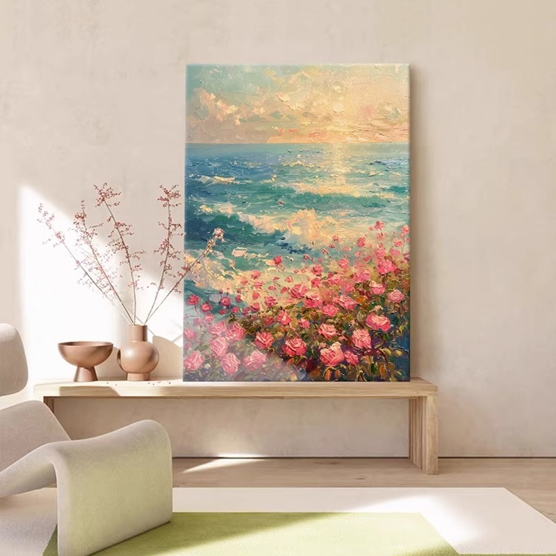 海岸玫瑰钻石画2025新款风景高难度砖石贴画高级感大气十字绣客厅