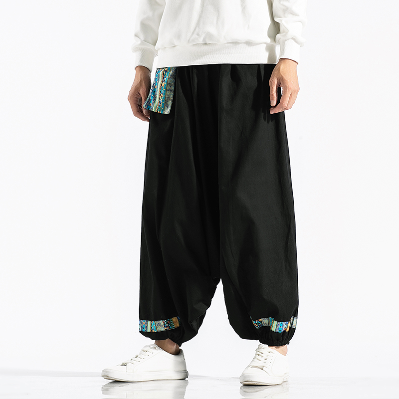 2021春秋民族风棉阔腿休闲吊裆垮裤拼色哈伦裤子男6020-1/，男装休闲裤，电商B275