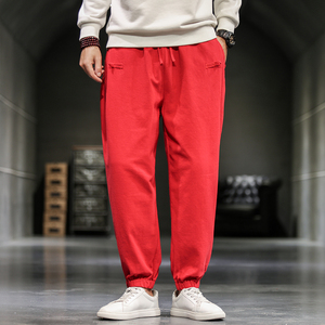 秋季日系棉料潮流休闲裤复古大码盘扣阔腿小脚束脚裤男潮/，男装休闲裤，电商B275