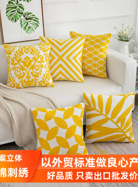 美式奢华纯棉刺绣抱枕套不含芯正方形北欧风沙发抱枕靠垫客厅靠枕
