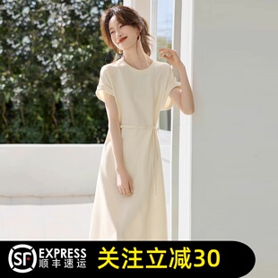 哥家官方2026夏季新款气质国风短袖连衣裙女休闲中长裙子