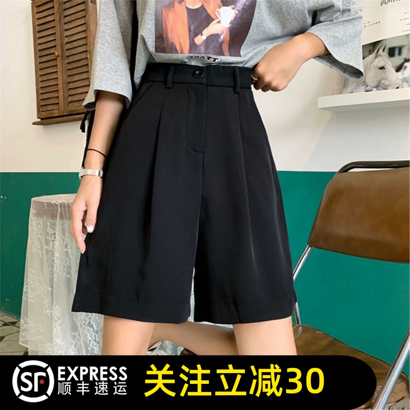 哥弟清仓官方2025夏季新款黑色显瘦直筒休闲裤女五分裤中裤