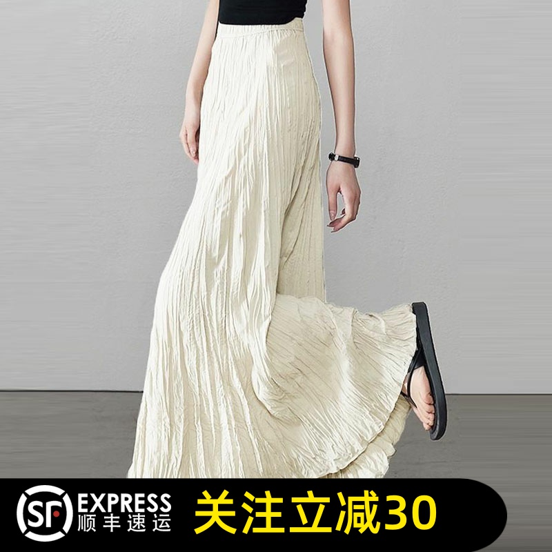 哥弟清仓2025夏季新款高腰显瘦大裙摆百褶半身裙女A字中长裙