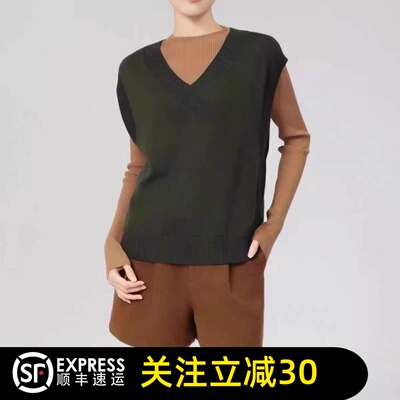 正品哥家2026春秋新款V领坎肩宽松百搭纯色套头无袖羊毛马甲
