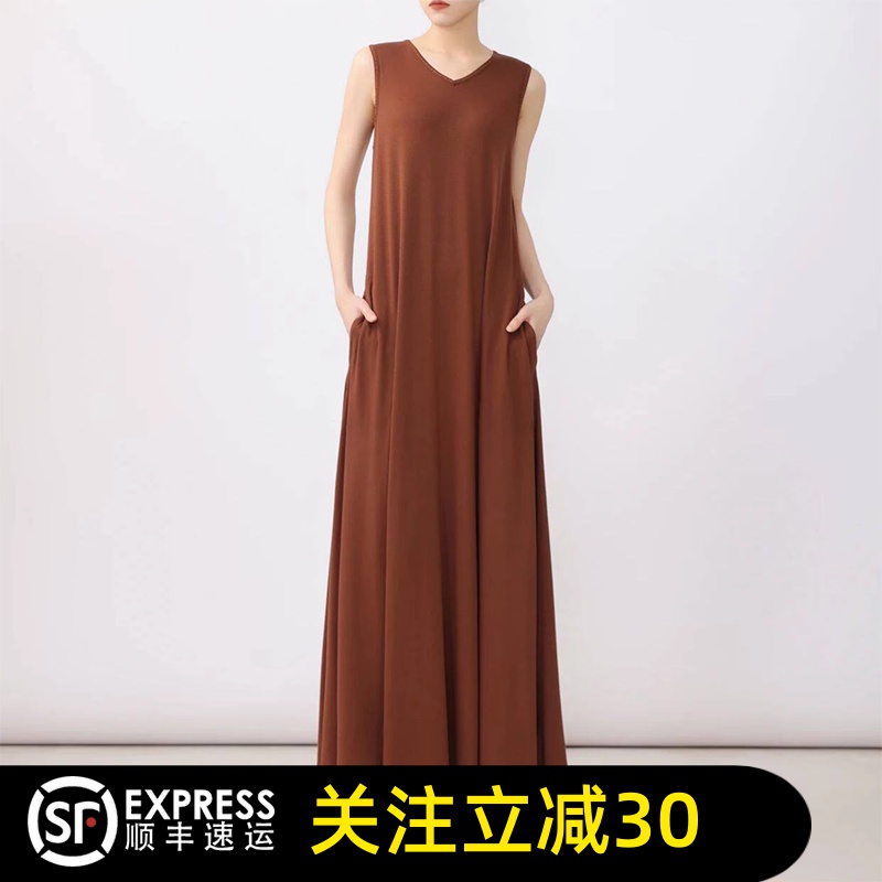 哥弟清仓2025夏季新款纯色气质休闲通勤A字裙百搭无袖连衣裙