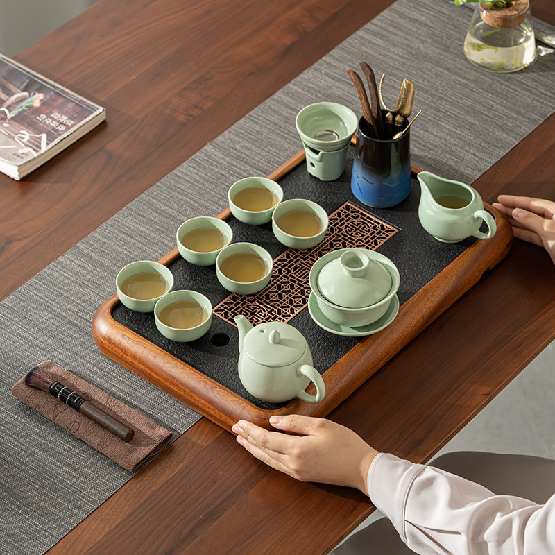 2026新款茶具套装家用米黄汝窑办公花梨实木茶盘茶台茶海简约托盘