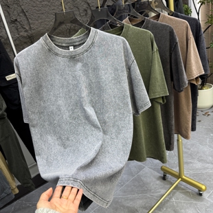 雪花成衣水洗 户外山系休闲男女通用宽松全棉复古做旧圆领短袖T恤
