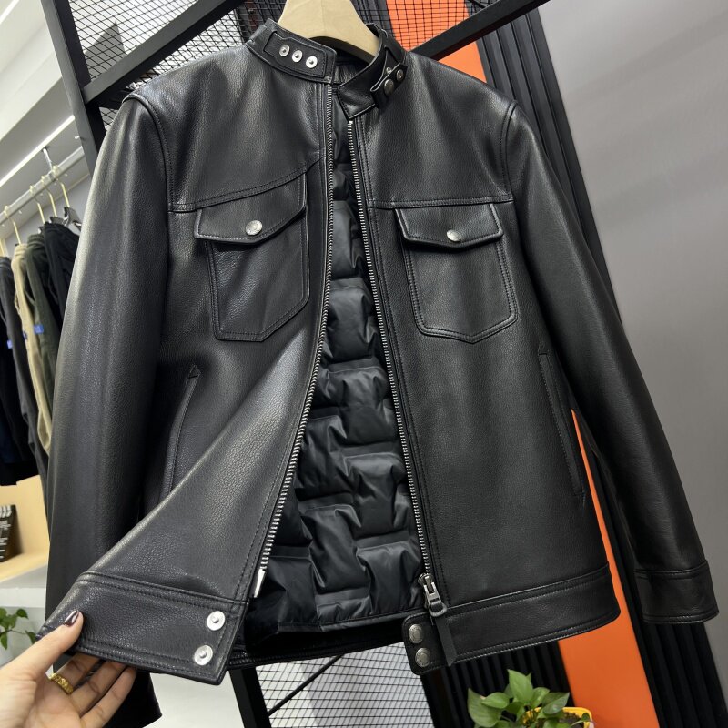 可拆鹅绒内胆时尚真皮皮衣皮羽绒