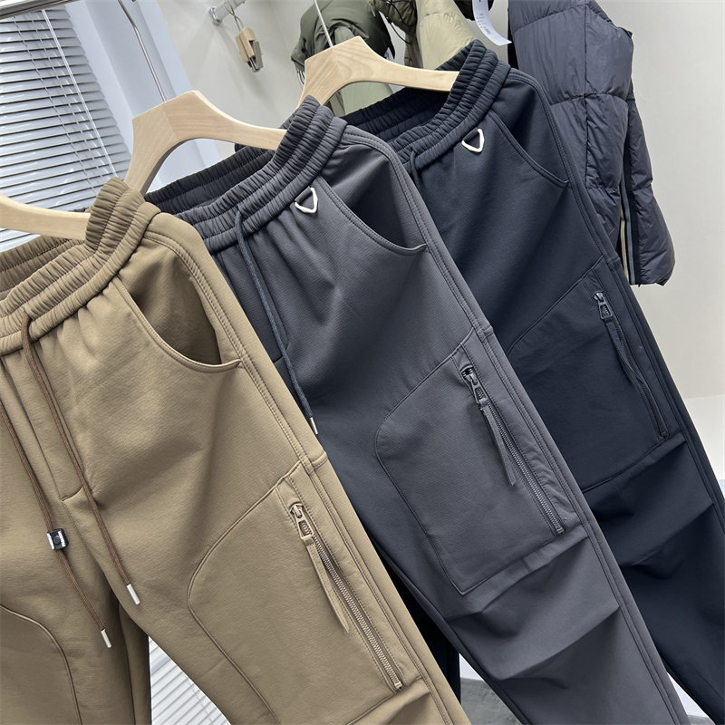 户外机能防风防水秋冬男士时尚休闲加绒加厚机能风工装软壳冲锋裤