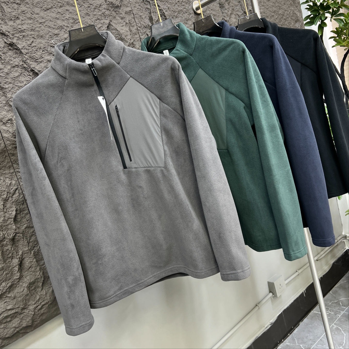 套头立领半拉链双面奥粒绒抓绒衣