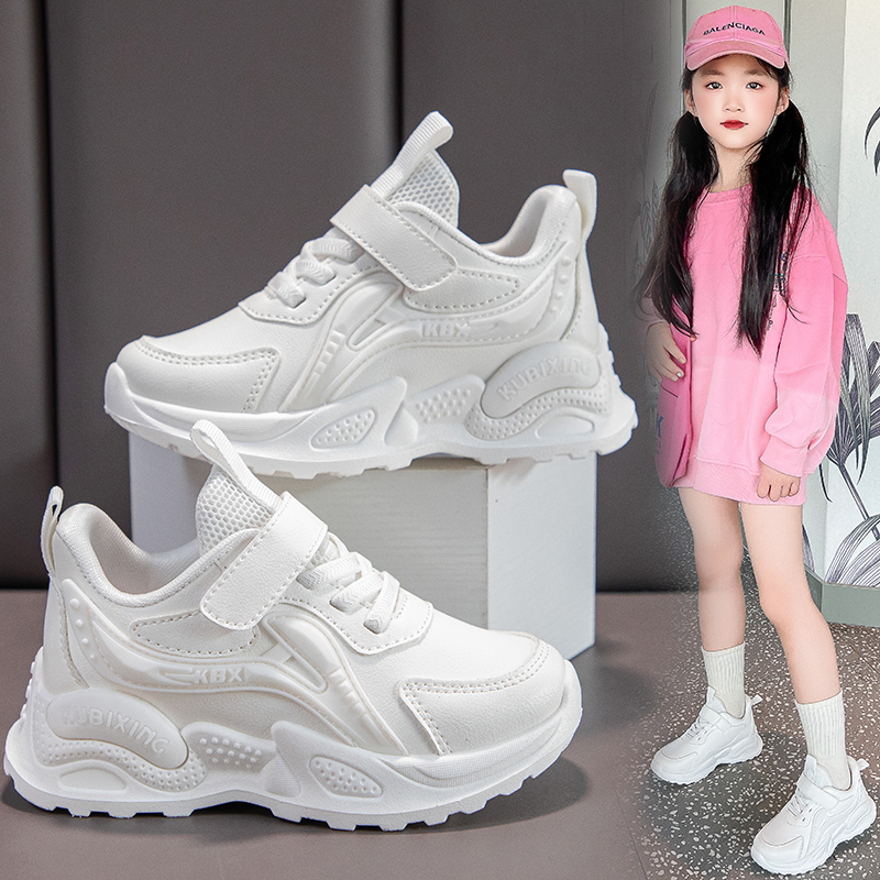 真软皮小白鞋女童男童软底白色运动鞋儿童透气跑步鞋宝宝表演白鞋