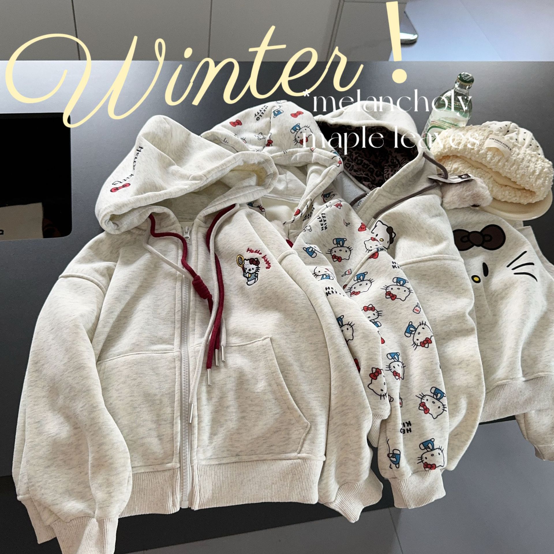 2025秋冬新款110-170码Kitty猫高品质加厚奥粒绒卫衣外套