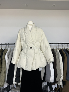 设计感高颜值白鸭绒系带羽绒服冬季高端外套女收腰带腰带保暖气质