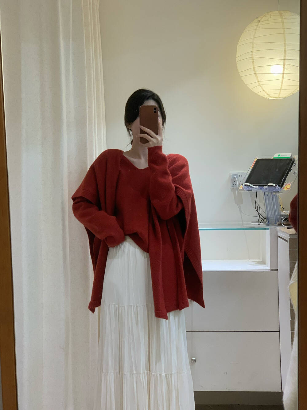 喜庆中国红上衣套装V领软糯毛衣+外搭披肩套装红色加厚秋冬设计感