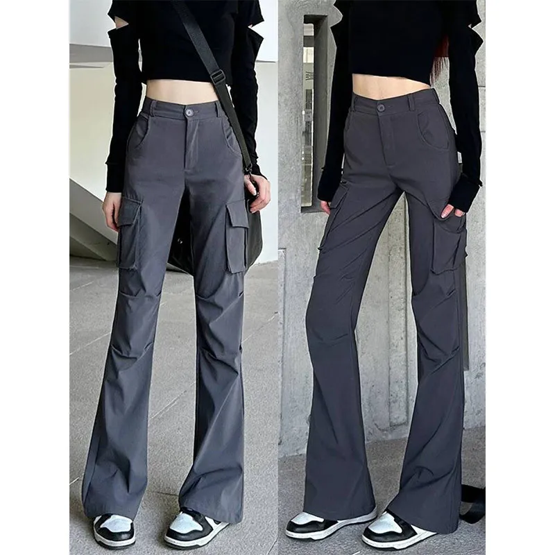 微喇叭工装裤女款夏季2026新款美式窄版运动速干降落伞兵喇叭裤子