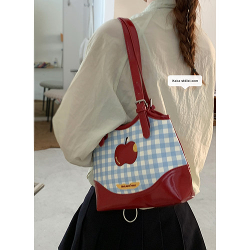 卡乐儿韩国小众格子腋下包