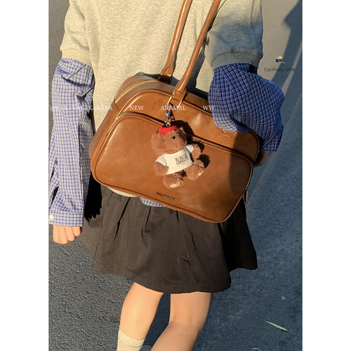 复古手提保龄球包包女秋季2024新款潮韩国小众腋下包大容量公文包