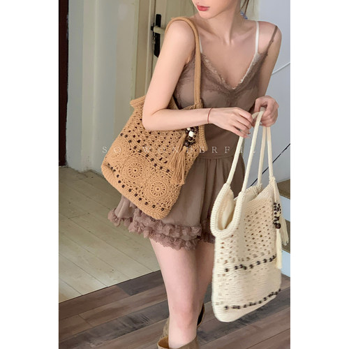 咔咔家森系手工编织包托特包