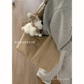 复古麂皮绒腋下包女包包2024新款 潮韩国托特包休闲大容量单肩包