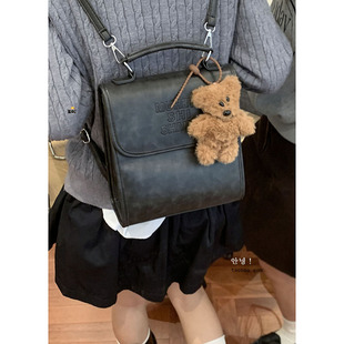 卡乐儿学生上课书包女包包2024新款潮复古双肩背包百搭手提旅行包