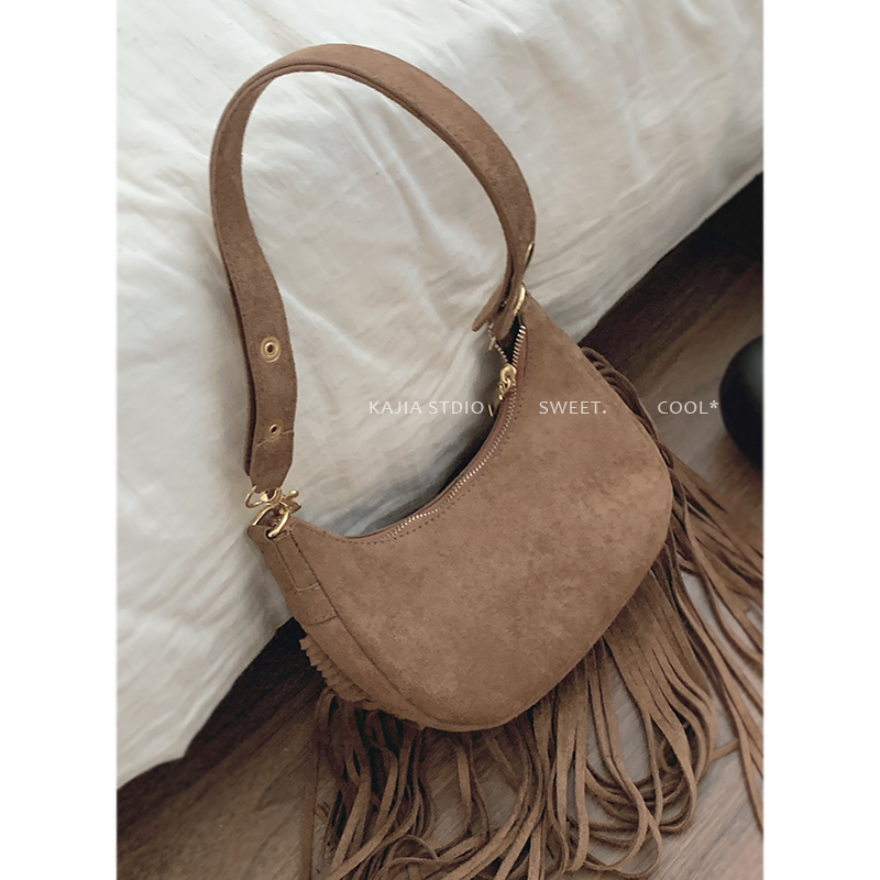 秋季复古磨砂腋下包流苏包