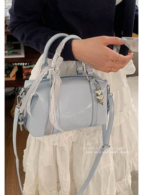 春季蕾丝蓝色手提包包女2025新款潮时尚枕头包百搭ins单肩斜挎包