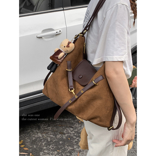 复古麂皮绒托特包包女2025新款潮韩版双肩背包大容量单肩通勤包