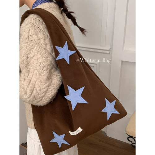 咔咔家韩系刺绣星星大托特包