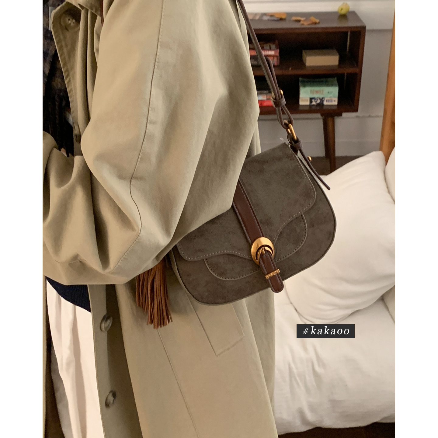 复古麂皮绒斜挎包包女2025新款潮时尚韩国马鞍包高级感百搭斜挎包