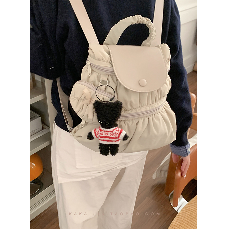 卡乐儿韩国学院风褶皱双肩包